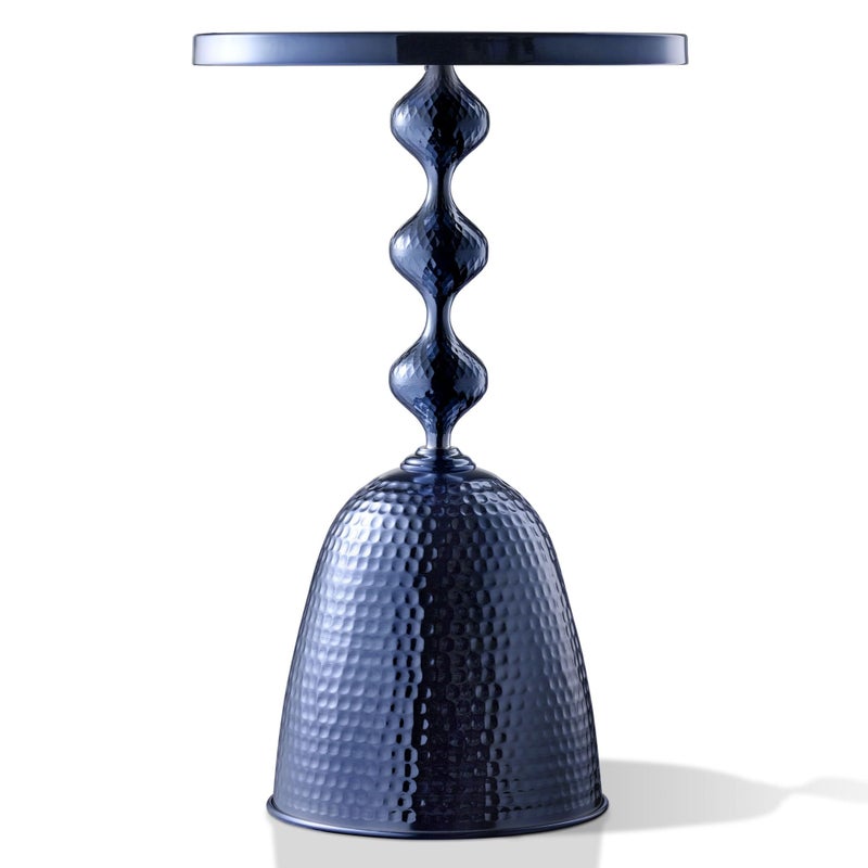 Homes: Inside + Out Halric Modern 25" Tall Round End Table with Decorated Tabletop and Iron Metal Base, Accent Furniture, Elegant Pedestal Stand for Living Room, Home Office, Chrome Blue - Image 1