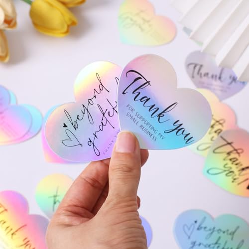 GINCEVHY 150 Pcs Holographic Love Heart Shaped Thank You Cards, 2.36 x 2.76 Small Business Encouragement Cards for Handwritten Message, Greeting Cards for Wedding, Baby Shower, Small Business, All Occasion - Image 4