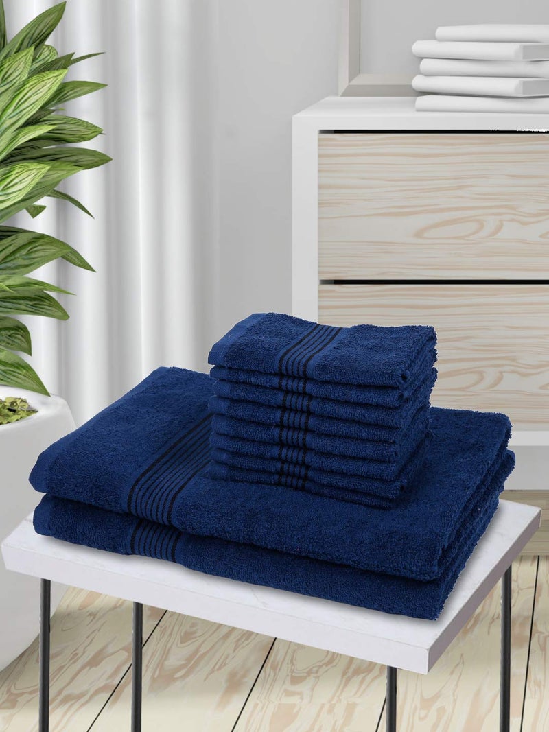 KOPA [10pc] Quick Dry 100% Cotton Soft Terry Towel -2pc Bath, 8pc Face (d'ross) | Quick Dry 100% Cotton | Super Absorbent, Lightweight, Odour Free - for Men, Women, Kids Solid-Navy/Blue - Image 2