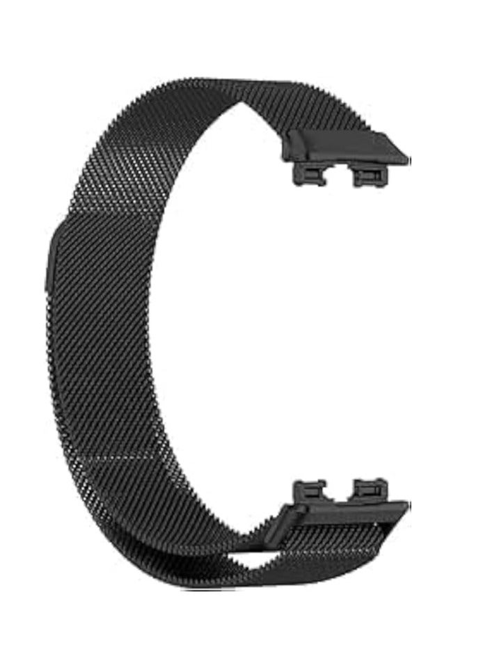 سوار بديل بتصميم فاخر لسوار هواوي باند 10، مسامي ومقاوم للماء، حزام شبكي من الفولاذ المقاوم للصدأ، إبزيم مغناطيسي، سهل التركيب، طول قابل للتعديل، سوار ساعة للجنسين اسود - Image 1