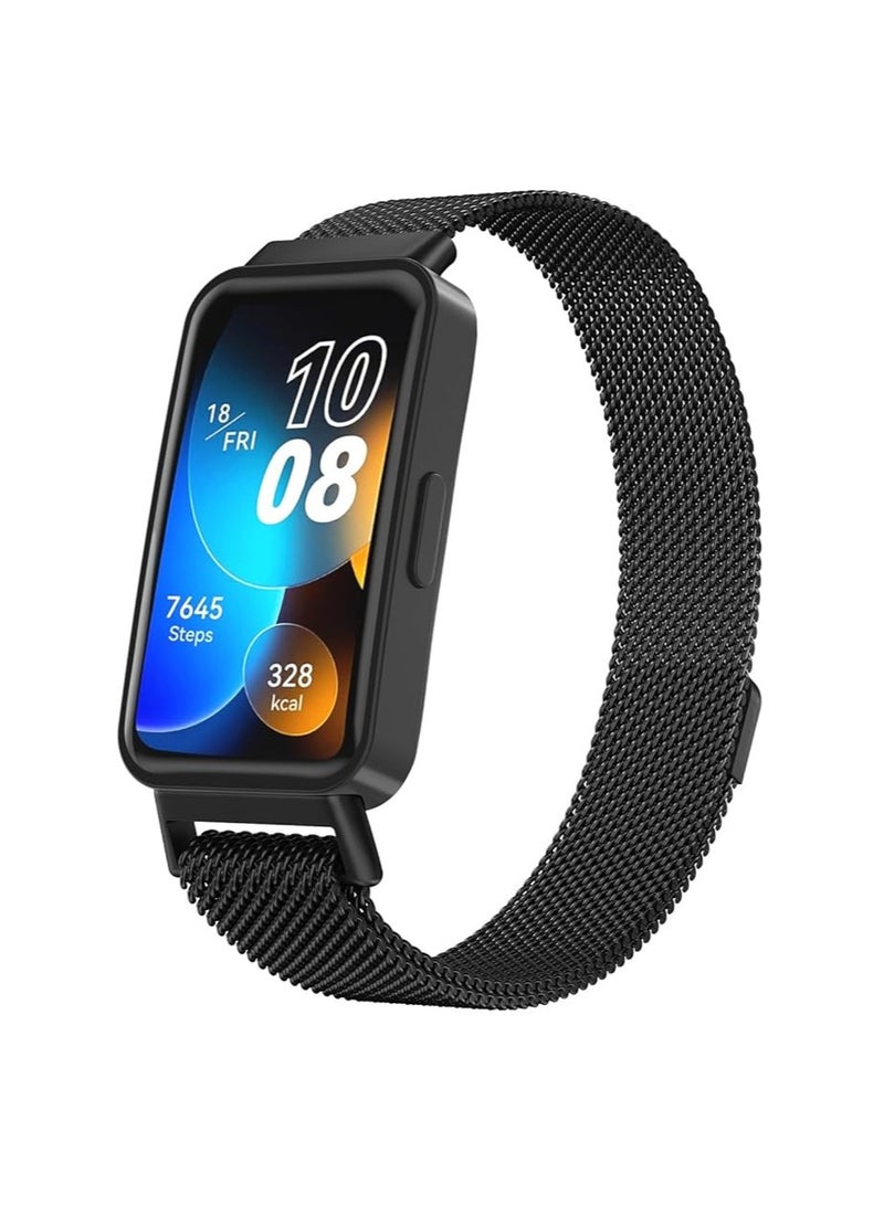 سوار بديل بتصميم فاخر لسوار هواوي باند 10، مسامي ومقاوم للماء، حزام شبكي من الفولاذ المقاوم للصدأ، إبزيم مغناطيسي، سهل التركيب، طول قابل للتعديل، سوار ساعة للجنسين اسود - Image 2