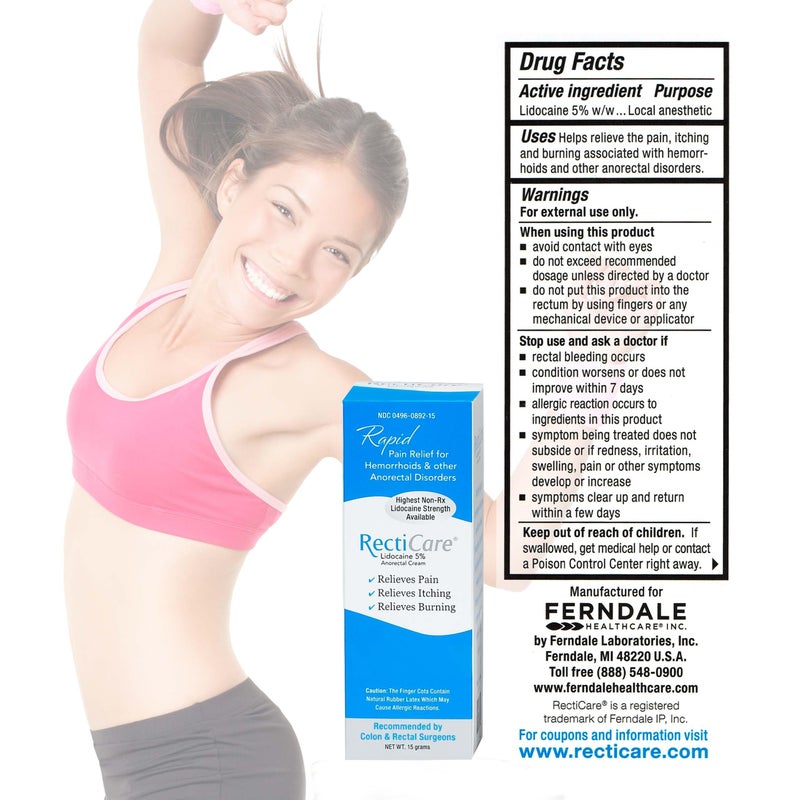 Recticare Anorectal Lidocaine 5% Cream: Treatment for Hemorrhoids & Other Anorectal Disorders - 15g Tube - Image 5