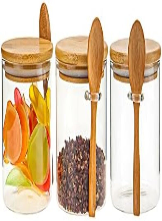 AKDC Glass Jar With Bamboo Lid And Spoon 500Ml, Round Storage Jars With Wooden Airtight Lids Mini Jars With Label And Air Tight For Kitchen Pantry, Sugar, Salt, Coffee, Tea Other Dry Food Container (3) - Image 3