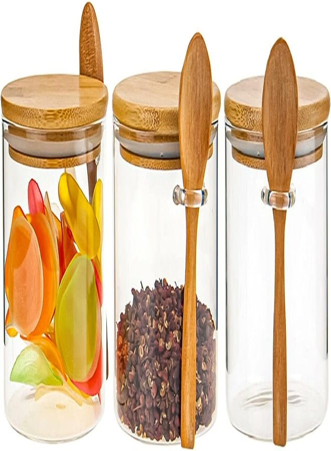 AKDC Glass Jar With Bamboo Lid And Spoon 500Ml, Round Storage Jars With Wooden Airtight Lids Mini Jars With Label And Air Tight For Kitchen Pantry, Sugar, Salt, Coffee, Tea Other Dry Food Container (3) - Image 2