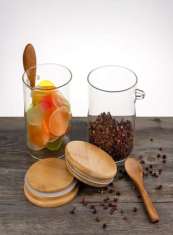AKDC Glass Jar With Bamboo Lid And Spoon 500Ml, Round Storage Jars With Wooden Airtight Lids Mini Jars With Label And Air Tight For Kitchen Pantry, Sugar, Salt, Coffee, Tea Other Dry Food Container (3) - Image 4