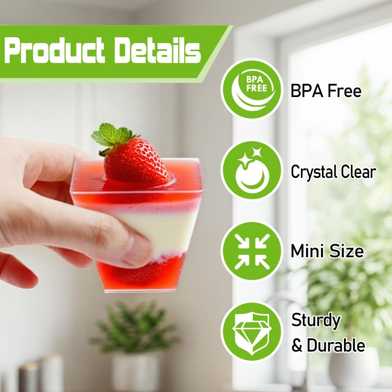 Slomg 200 Pack 2 oz Mini Plastic Dessert Cups with Spoons, Disposable Clear Pudding Parfait Jello Shooter Cups Party Serving Bowls, Small Tasting Cups for Fruit Trifle Ice Cream Yogurt Mousse Candy - Image 3
