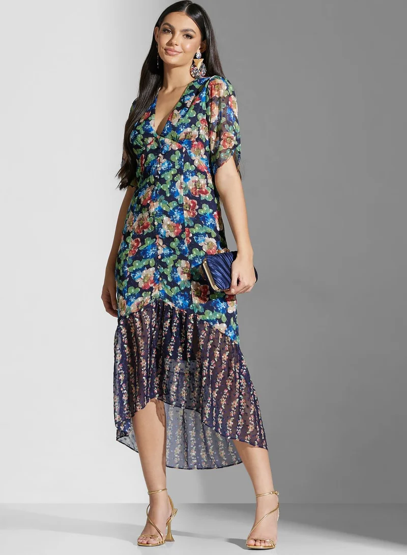 Hope & Ivy Floral Printed Ruffle Hem Dress