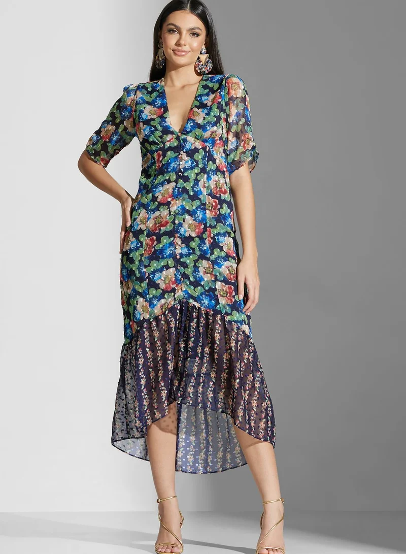 Hope & Ivy Floral Printed Ruffle Hem Dress
