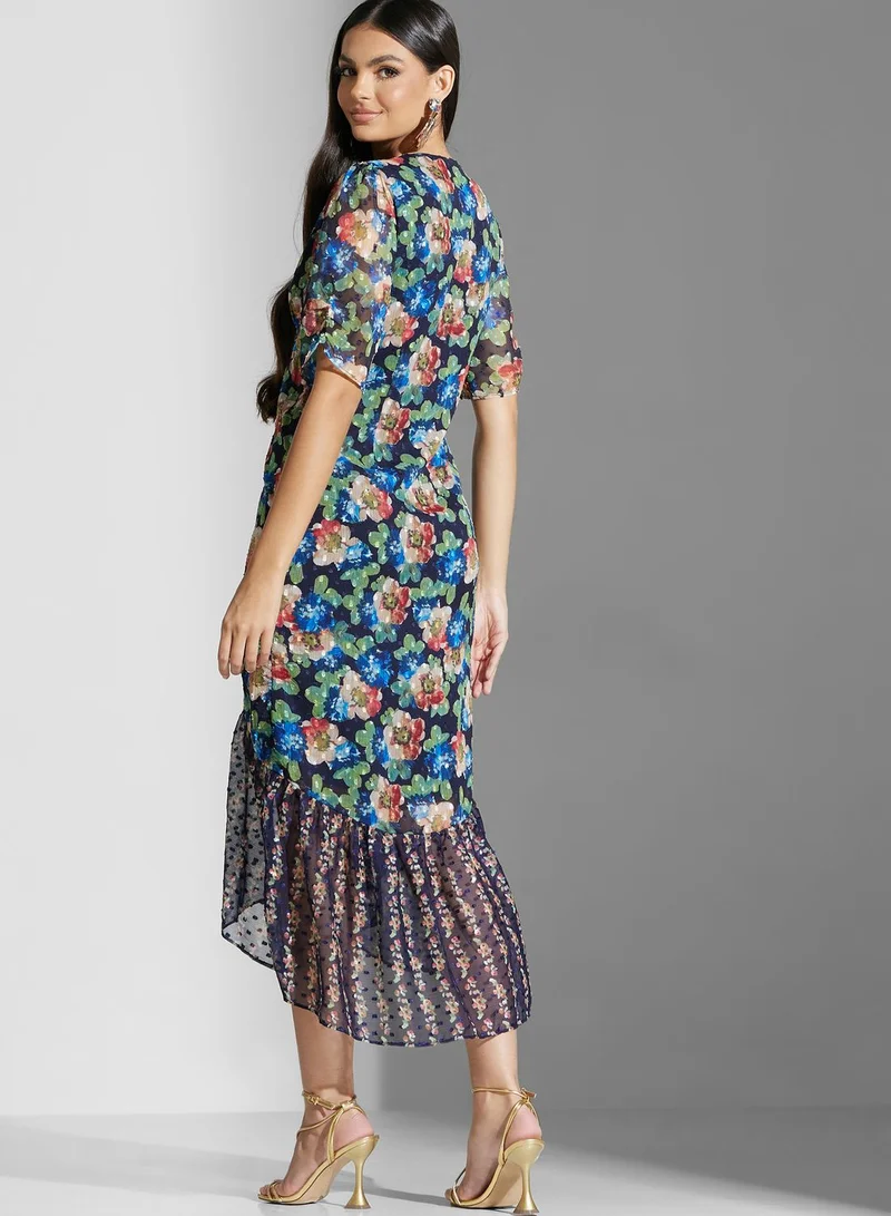 Hope & Ivy Floral Printed Ruffle Hem Dress