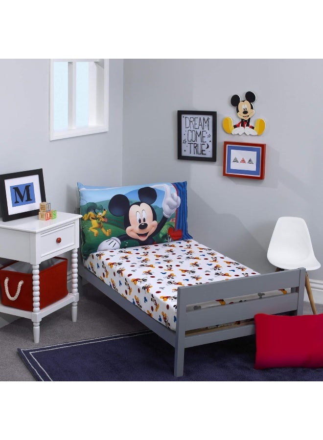 Disney Mickey Mouse - Blue, Red, Yellow 2Piece Toddler Sheet Set with Fitted Crib Sheet & Pillowcase - Image 1