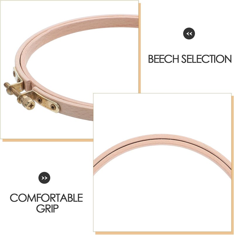 IDEANATEGRATE 2pcs Beech Wood Embroidery Hoops Frame 6.21 Inch Round Cross Stitch Accessories for DIY Crafting and Quilting Beginners - Image 3