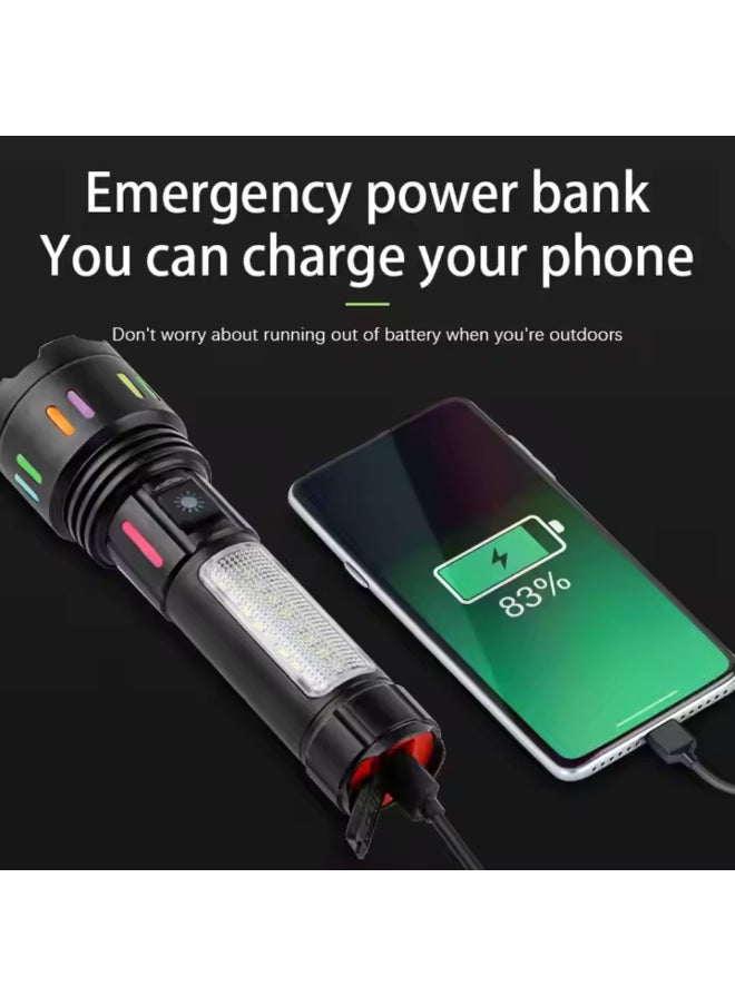 Panvil - High Lumens LED Torch Light – USB Rechargeable Aluminium Alloy Flashlight with Side Light, Laser Pointer, Built-in Power Bank, Waterproof & Shockproof Design – Ideal for Camping, Emergency, Outdoor Use - Image 1