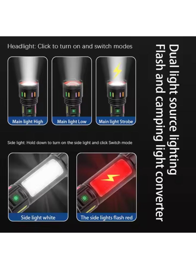 Panvil - High Lumens LED Torch Light – USB Rechargeable Aluminium Alloy Flashlight with Side Light, Laser Pointer, Built-in Power Bank, Waterproof & Shockproof Design – Ideal for Camping, Emergency, Outdoor Use - Image 1