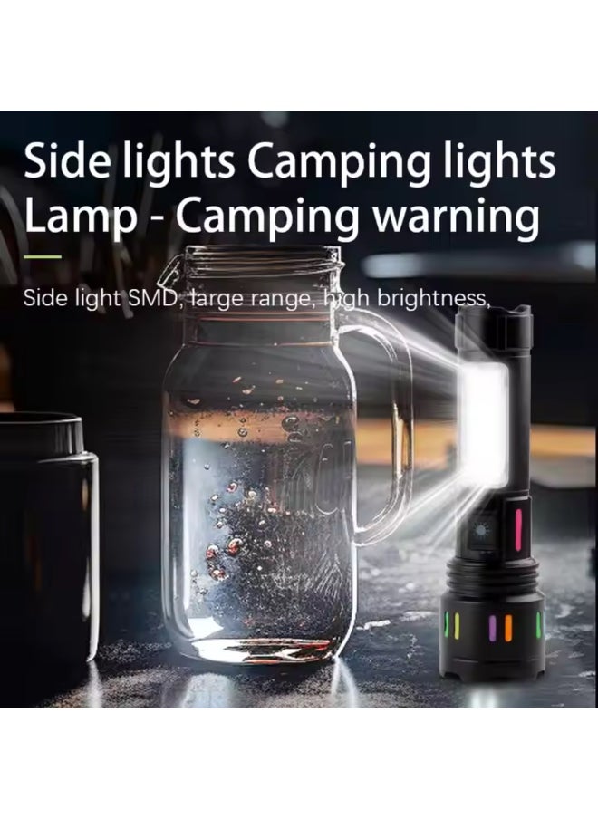 Panvil - High Lumens LED Torch Light – USB Rechargeable Aluminium Alloy Flashlight with Side Light, Laser Pointer, Built-in Power Bank, Waterproof & Shockproof Design – Ideal for Camping, Emergency, Outdoor Use - Image 1