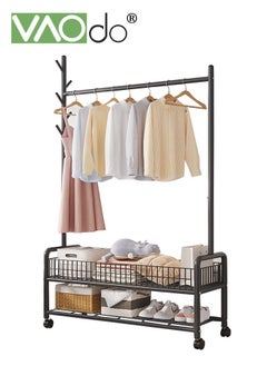 Multifunctional Clothes Rack with Wheels Garment Rack with Storage Basket Steel Clothes Shoes Organizer Coat Hanging Rack for Balcony Home Bedroom Living Room - pzsku/Z0939AF4E512B8AF52AA8Z/45/_/1739427099/5ab1084f-b174-46ce-8ec0-703b78dd91a7