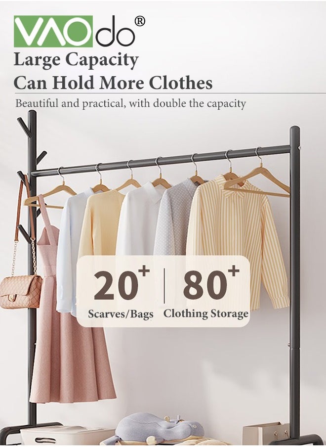 VAOdo Multifunctional Clothes Rack with Wheels Garment Rack with Storage Basket Steel Clothes Shoes Organizer Coat Hanging Rack for Balcony Home Bedroom Living Room  - Image 4