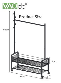 Multifunctional Clothes Rack with Wheels Garment Rack with Storage Basket Steel Clothes Shoes Organizer Coat Hanging Rack for Balcony Home Bedroom Living Room - pzsku/Z0939AF4E512B8AF52AA8Z/45/_/1739427111/b8f9bc0a-91c7-4d9d-9323-653560c8ea4f