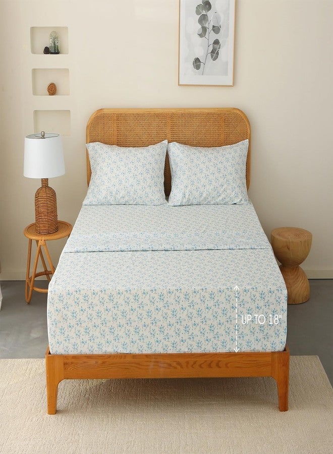 HYPREST Floral Sheets King, Blue Floral Pattern Soft Breathable Farmhouse 4pcs Bed Sheet Sets,18 inches Deep Pocket Sheets - Image 4