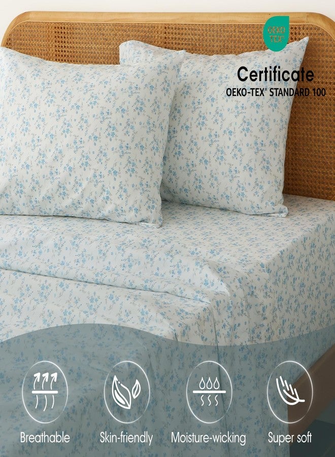 HYPREST Floral Sheets King, Blue Floral Pattern Soft Breathable Farmhouse 4pcs Bed Sheet Sets,18 inches Deep Pocket Sheets - Image 2