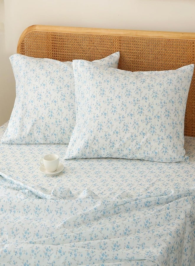 HYPREST Floral Sheets King, Blue Floral Pattern Soft Breathable Farmhouse 4pcs Bed Sheet Sets,18 inches Deep Pocket Sheets - Image 3