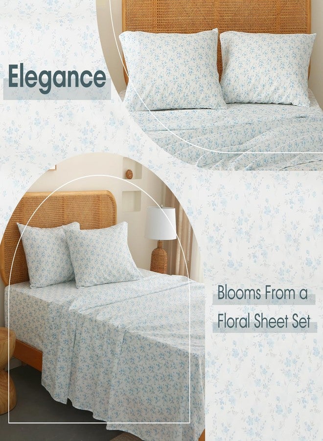 HYPREST Floral Sheets King, Blue Floral Pattern Soft Breathable Farmhouse 4pcs Bed Sheet Sets,18 inches Deep Pocket Sheets - Image 5