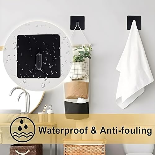 JIALTO 4 PCS Self Adhesive Stainless Steel Wall Hooks – Heavy Duty Waterproof No Drill Wall Hanger for Bathroom, Kitchen & Towel – Strong Coat Hook, J Hook Black (Holds Up to 5 KG) - Image 4