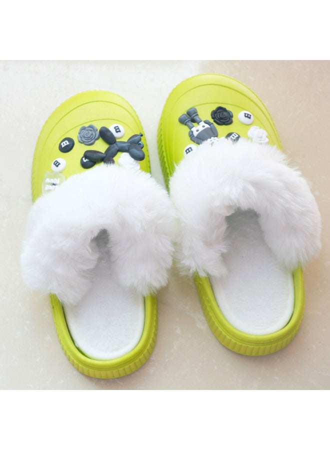 Slip-on Hole Shoes Cartoon Cute Diy Removable Plush Insole Indoor And Outdoor Hole-through Thermal Cotton Slippers