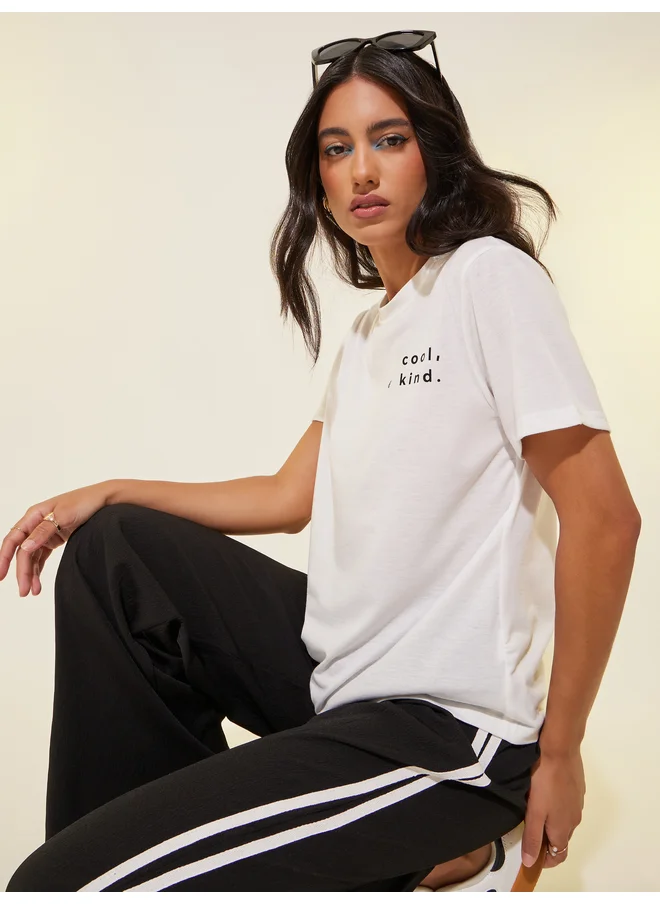Take Two Take Two Slogan Print Round Neck T-Shirt