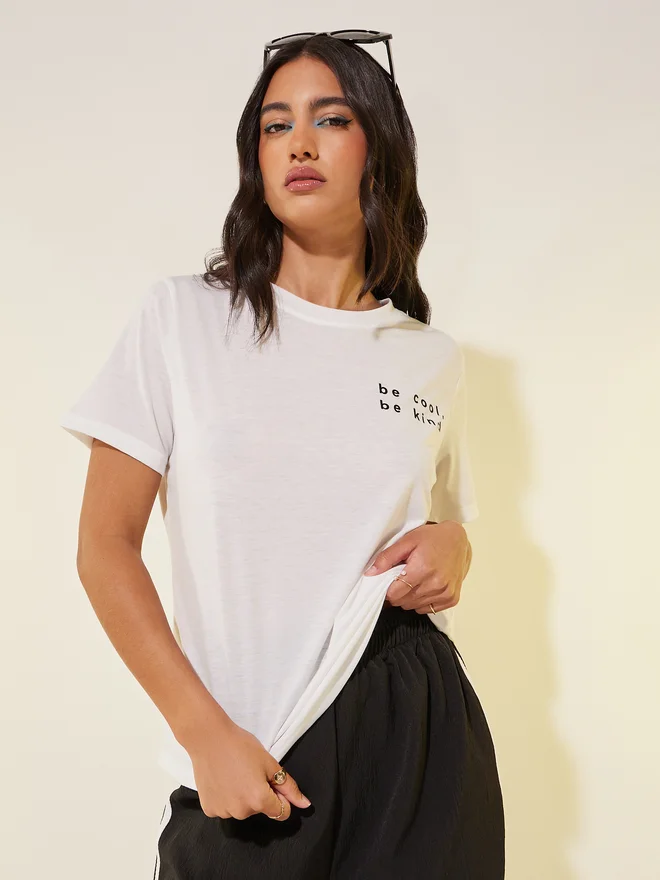 Take Two Take Two Slogan Print Round Neck T-Shirt