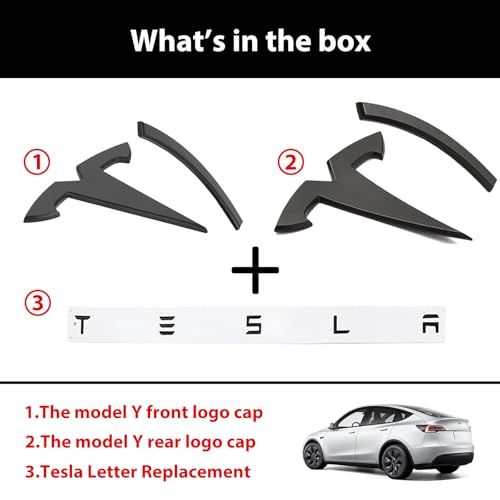 Nanaholy Upgraded 2024 Model Y Front Rear Emblem Cover and Full Letters Emblem Replacement - Compatible with Tesla Model Y Accessories 2023-2021 Logo Cover - Matte Black - Image 2
