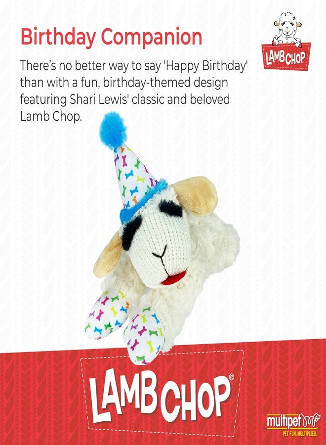 Multipet Lamb Chop Dog Plush Toy w/Birthday Hat - Squeaky Toy for All Dogs - Extra Soft Plush - Stuffed Animal for Cuddling & Playing (10.5", Blue Hat, 5 Squeakers) - Image 2