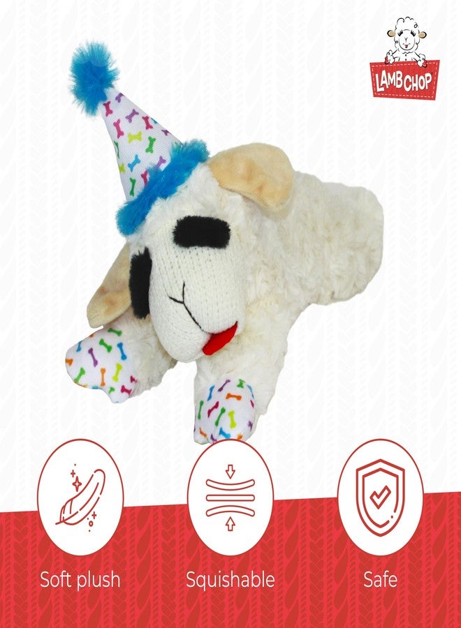Multipet Lamb Chop Dog Plush Toy w/Birthday Hat - Squeaky Toy for All Dogs - Extra Soft Plush - Stuffed Animal for Cuddling & Playing (10.5", Blue Hat, 5 Squeakers) - Image 3