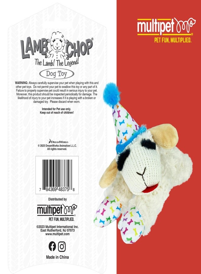 Multipet Lamb Chop Dog Plush Toy w/Birthday Hat - Squeaky Toy for All Dogs - Extra Soft Plush - Stuffed Animal for Cuddling & Playing (10.5", Blue Hat, 5 Squeakers) - Image 5