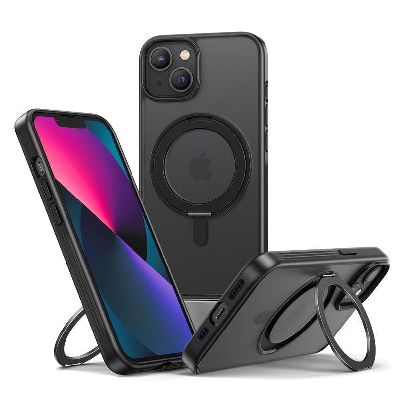 NIMASO for iPhone 14/13 Case with Ring Stand 360°Rotatable, Compatible with MagSafe, Shockproof Military-Grade Protection, Translucent Matte Back Slim Magnetic Phone Case 6.1 inch, Black - Image 5