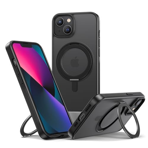 NIMASO for iPhone 14/13 Case with Ring Stand 360°Rotatable, Compatible with MagSafe, Shockproof Military-Grade Protection, Translucent Matte Back Slim Magnetic Phone Case 6.1 inch, Black - Image 1