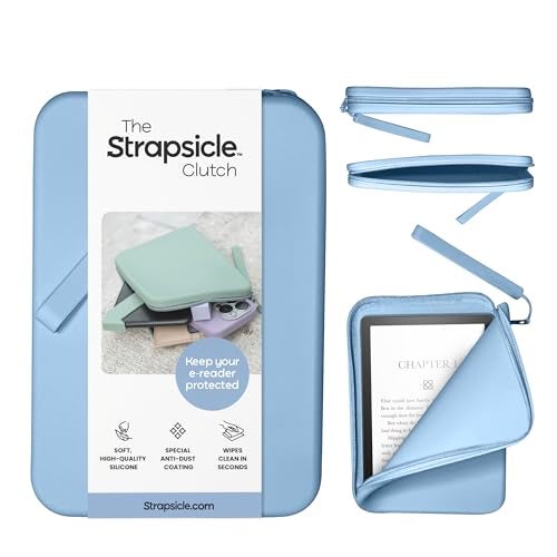 Strapsicle Silicone Clutch for Kindle & E-Readers – Multi-Purpose Bag for Phone, Wallet & Keys – Fits 6.8″–7″ Paperwhite 2024, 6″ Kindles, Kobos, Nook – Anti-Dust Coating - Bondi Blue - Image 1