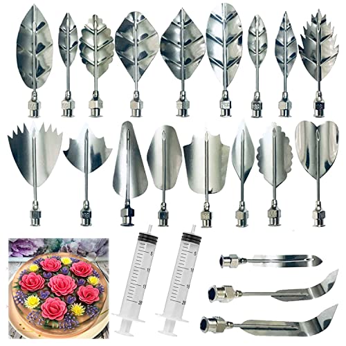 Jninexiu Stainless Steel Gelatin Jelly Art Tools 22 PCS 3D JellyArtTools PuddingNozzle Cake Needles Gelatin Tools for Cake Decoration Jelly Cake making