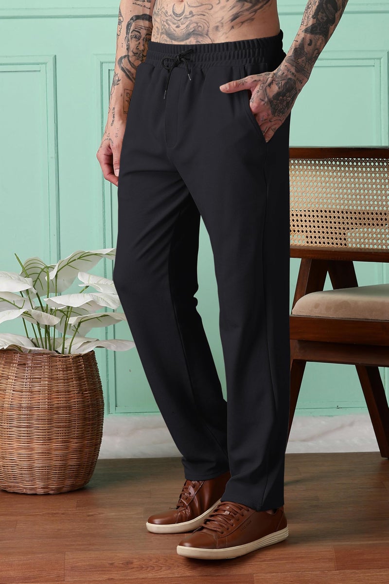 SWADESI STUFF Men Mid-Rise Straight Fit Track Pants for Men | Stretchable Gym Wear Joggers | Casual Sports Track Pant with Pockets & Drawstring (in, Alpha, L, Standard, Black) - Image 2