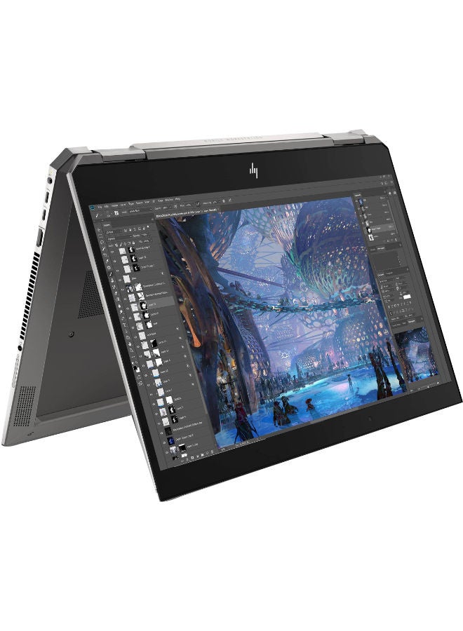 HP لابتوب HP ZBook Studio x360 G5، معالج Intel Core i7-8750H، 512GB SSD، 16GB RAM، NVIDIA Quadro P1000 4GB، شاشة تعمل باللمس 15.6 بوصة 4K UHD، ويندوز 10 برو - فضي (مجددة)، درجة A، ضمان 6 أشهر - Image 1