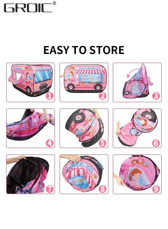 GROIC خيمة لعب منبثقة للأطفال، بيت لعب تظاهري منبثق في الداخل والخارج، ألعاب سيارات قابلة للطي في الداخل والخارج، إعداد سريع وألعاب وهدايا - سيارة الآيس كريم - Image 4