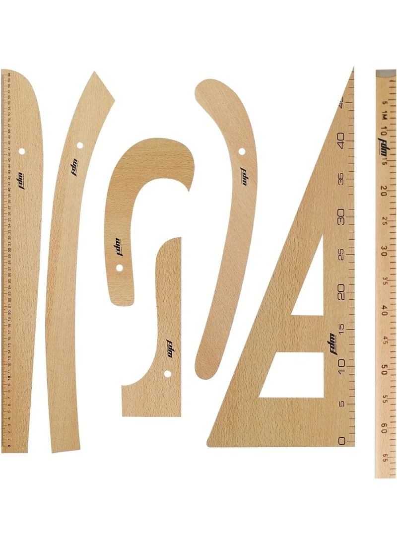 Sumeno Tailor-Modelist-Textile 7 Piece Wooden Ruler Riga Set