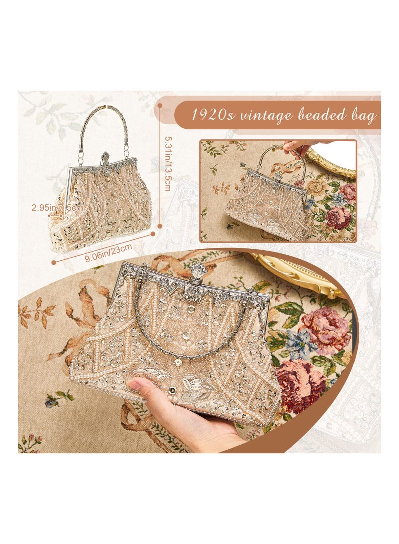 Zikra 1920s Vintage Beaded Clutch Evening Bags, Flapper Handbag Clutch, for Women Formal Wedding 1920s Party Accessories, Prom Cocktail Party Bags, Women Evening Handbags, Formal Bridal Wedding Clutch - Image 2