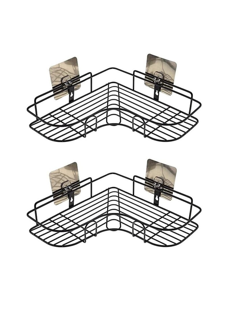 Easy Home - EASY HOME Self Adhesive Bathroom Corner Shelves, Wall Mounted Holder Washroom Organizer, L-Shape Corner Wall Hanging Multipurpose Shelf for Bathroom and Kitchen, Black (Metal, Pack of 2) - Image 1