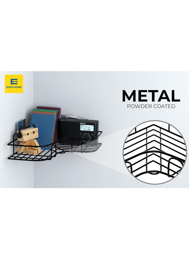 Easy Home - EASY HOME Self Adhesive Bathroom Corner Shelves, Wall Mounted Holder Washroom Organizer, L-Shape Corner Wall Hanging Multipurpose Shelf for Bathroom and Kitchen, Black (Metal, Pack of 2) - Image 1