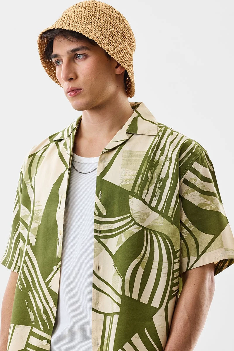 سنيتش Green Abstract Half Sleeve Box Fit Shirt