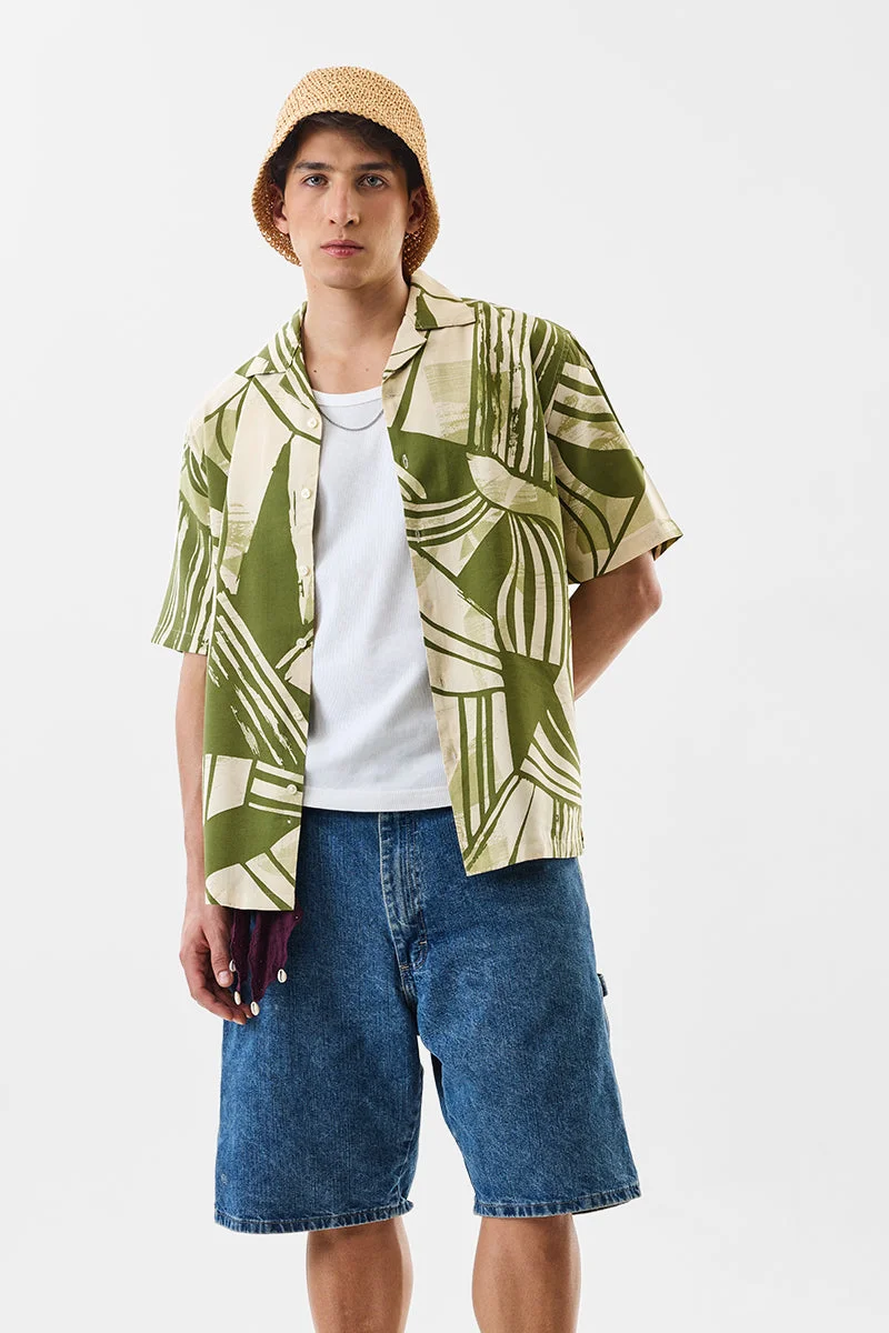 سنيتش Green Abstract Half Sleeve Box Fit Shirt