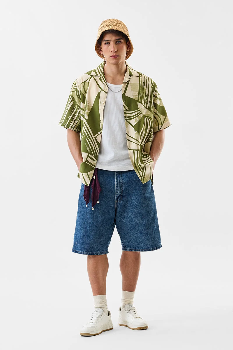 سنيتش Green Abstract Half Sleeve Box Fit Shirt
