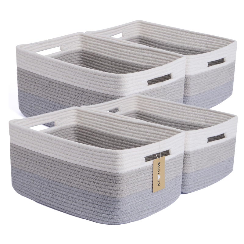 MiniArk Large Storage Baskets for Organizing, Closet Shelf Baskets for Clothes Blanket Towels, Baby Nursery, Toy Bins Box, Woven Rope Baskets, 17 x 13 x 7.5â€, 4 Packs Gradient Grey - Image 1