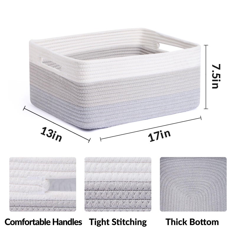 MiniArk Large Storage Baskets for Organizing, Closet Shelf Baskets for Clothes Blanket Towels, Baby Nursery, Toy Bins Box, Woven Rope Baskets, 17 x 13 x 7.5â€, 4 Packs Gradient Grey - Image 2