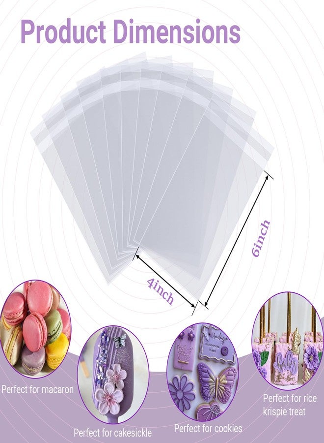 TEMLQPACK 100Pcs 4 x 6 Inch Clear Cellophane Bags for Cookies, Rice Krispie Treats, Macarons, Brownies, Soap, Chocolate Truffles, Candy - Ideal for Wedding & Birthday Party Favors - Image 2